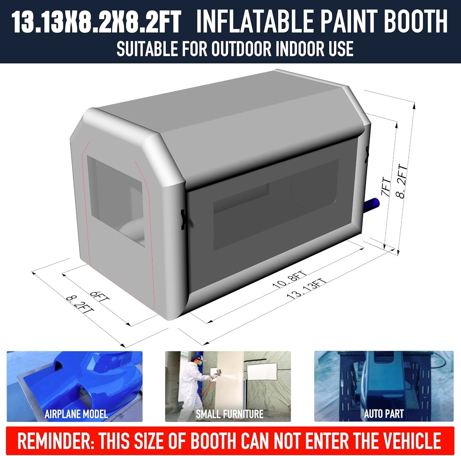 Sewinfla Portable Inflatable Paint Booth Tent 13X8.2x8.2Ft with 550W Blower Inflatable Spray Paint Booth with Air Filter System, Blow Up Paint Booth