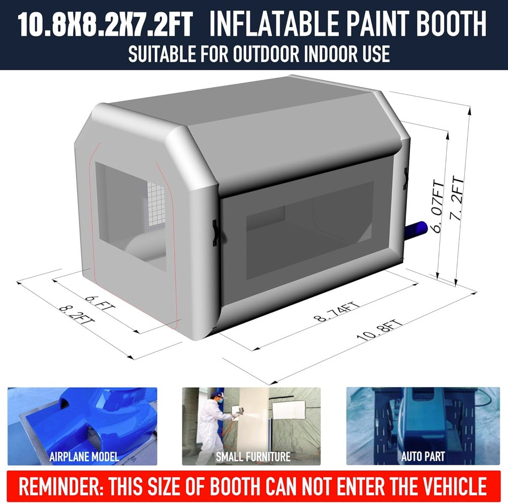 Sewinfla Portable Inflatable Paint Booth Tent 10.8x8.2x7.2Ft with One Blower 550W Inflatable Spray Paint Booth with Air Filter System, Blow Up Paint Booth