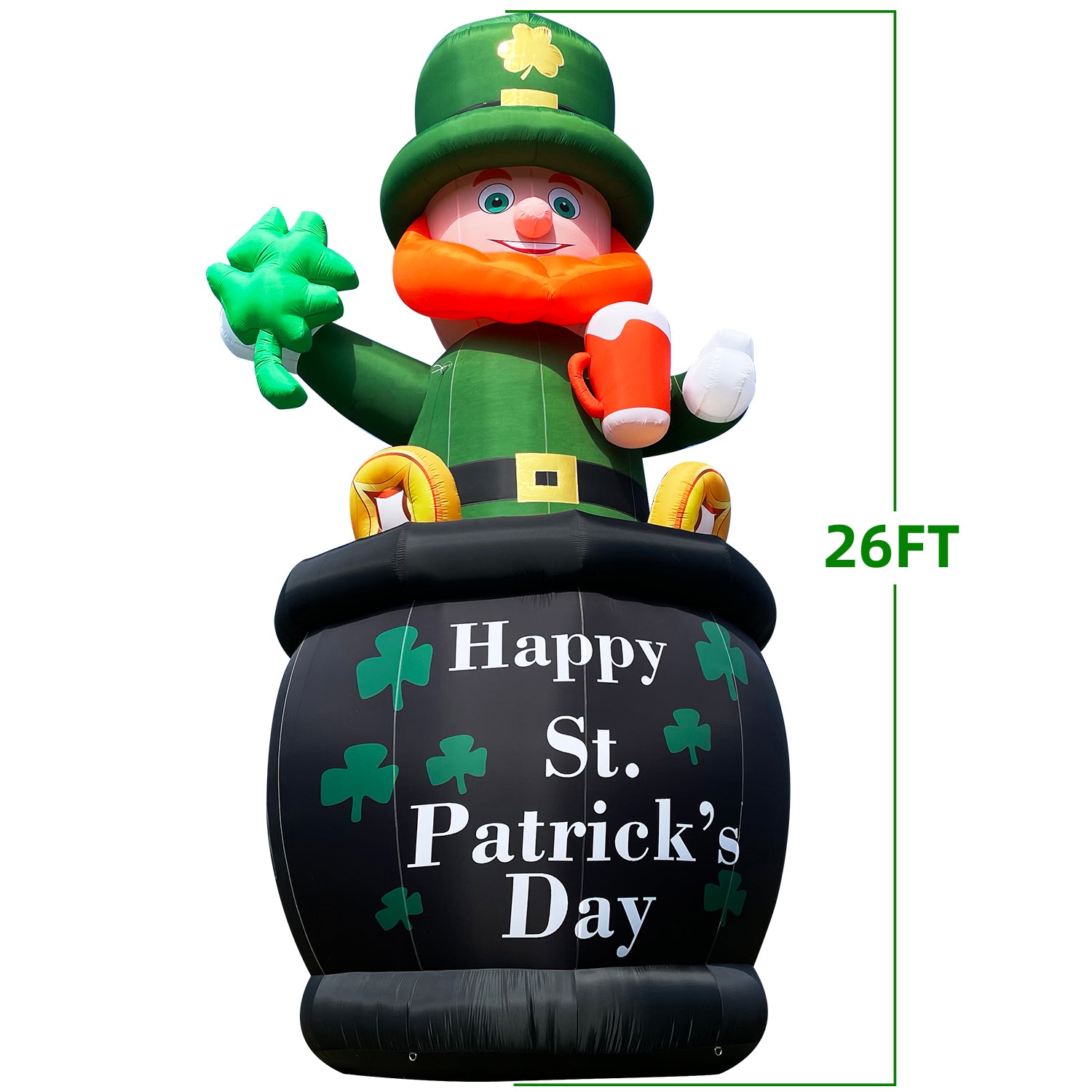 Giant 26FT St Patricks Day Inflatable Outdoor Decorations, Standing Inflatable Leprechaun Holding Shamrock Beer with Powerful Blower for Holiday Lawn, Yard Decor, Garden, Business Decor