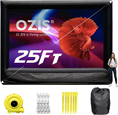 OZIS 25Ft Inflatable Outdoor and Indoor Movie Projector Screen - Blow up Mega Cinema Theater Projector Screen with Blower - Supports Front and Rear Projection - for Backyard Party Barbecue Travel