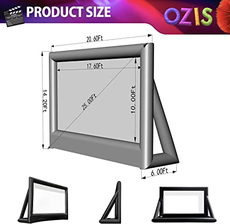 OZIS 25Ft Inflatable Outdoor and Indoor Movie Projector Screen - Blow up Mega Cinema Theater Projector Screen with Blower - Supports Front and Rear Projection - for Backyard Party Barbecue Travel