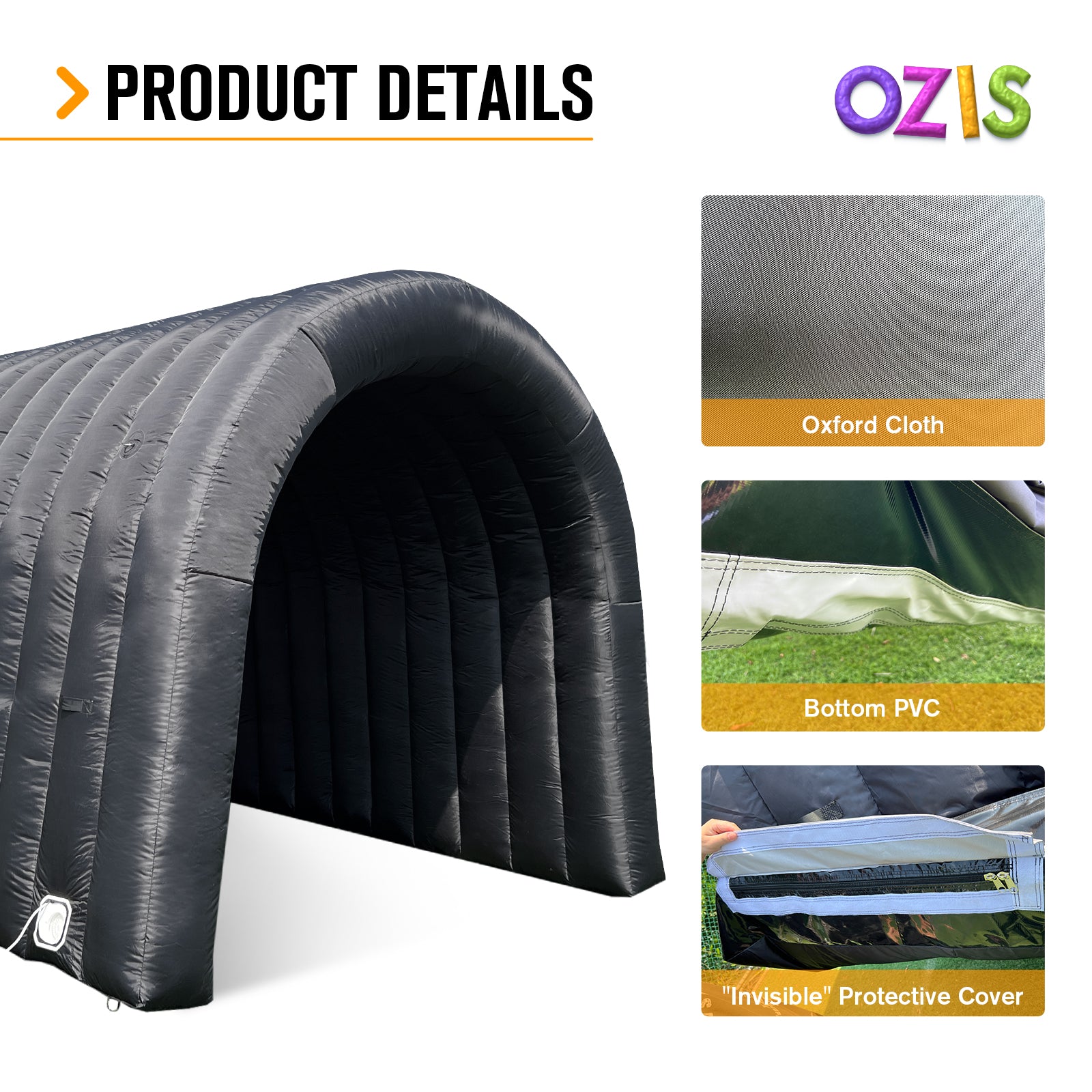 OZIS 16x10x10ft Inflatable Tunnel Entrance Sports Tunnel with Built-in Blower, Black Football Tunnel Inflatable for Business Advertising Event Exhibition Promotion,Street,Shop,Supermarket,School