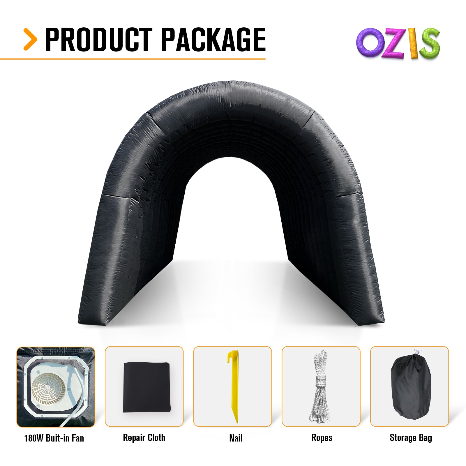 OZIS 16x10x10ft Inflatable Tunnel Entrance Sports Tunnel with Built-in Blower, Black Football Tunnel Inflatable for Business Advertising Event Exhibition Promotion,Street,Shop,Supermarket,School