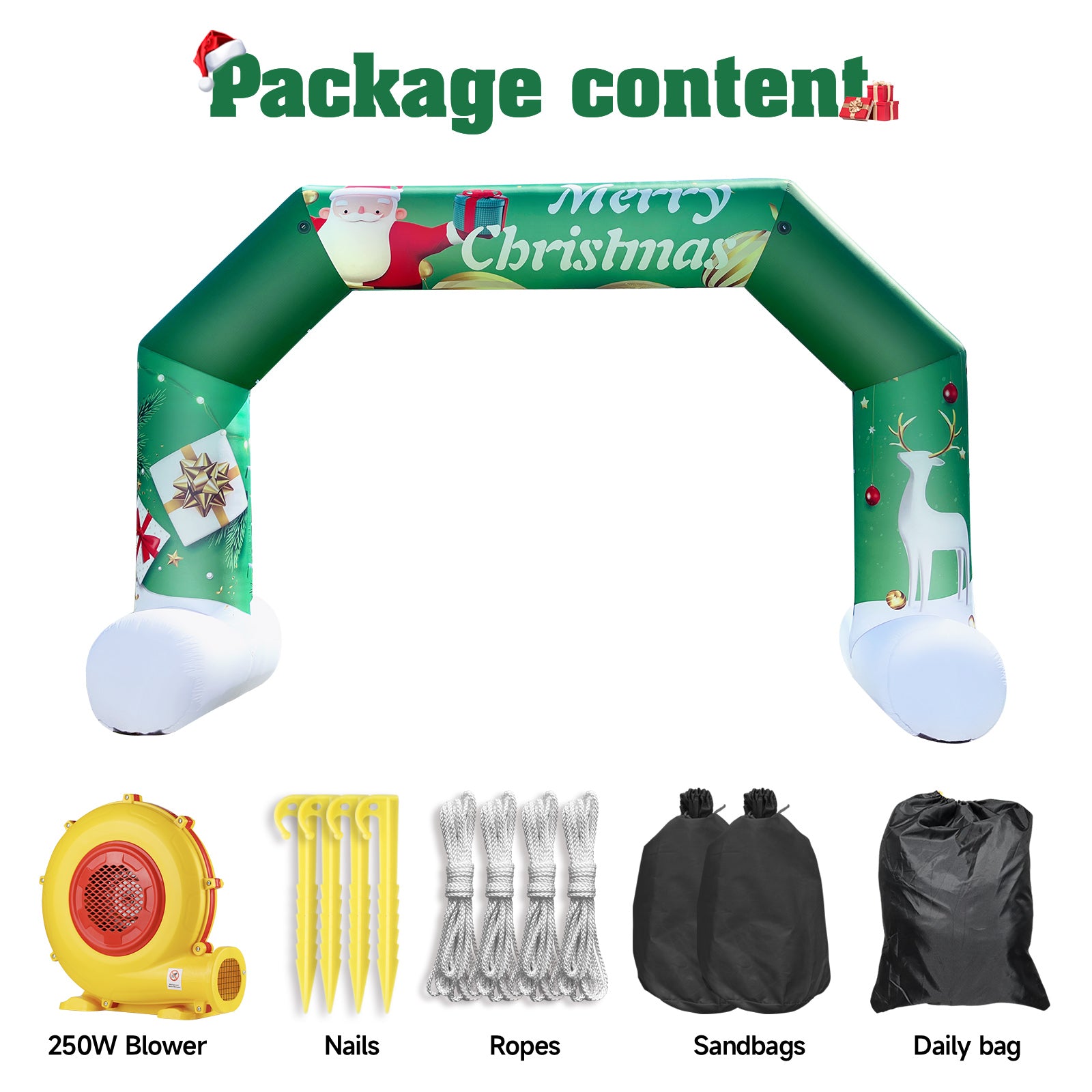 20FT Green Christmas Inflatable Archway with Blower – Perfect for Holiday Events