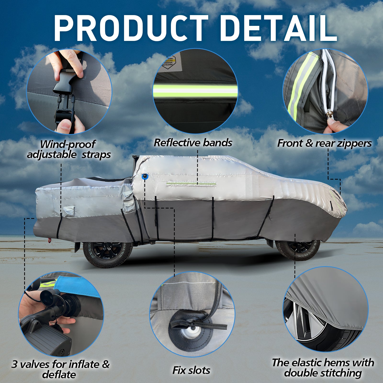 WARSUN Car Cover Hail Protection for Pickup Trucks with Length Between 200"-236'', Anti-Hail Full Cover With Airtight PVC Inner & Air Pump