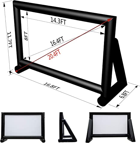 OZIS Upgrade Airtight Movie Screen 20Ft Outdoor Inflatable Movie Screen No Need Power Supply Continuous - Supports Front and Rear Projection