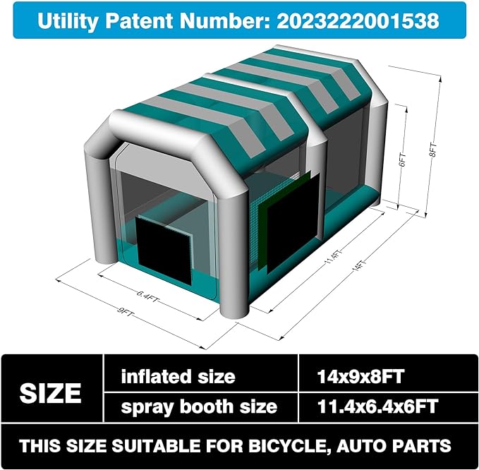 Gorillaspro 2024 Upgrade Inflatable Paint Booth 14x9x8ft With Detection Of Paint Blue And White Strips Inflatable Spray Booth Upgrade Air Filter System Environment For Car Parts