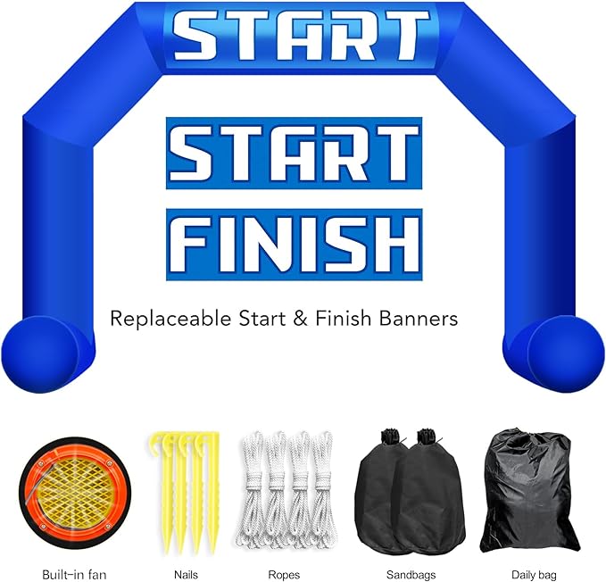 Sewinfla 26ft Blue Black Hexagonal Inflatable Arch For Outdoor Marathon Blow Up Archway Competition Event, Advertising Business, With Start Finish Line Banners And Air Blower