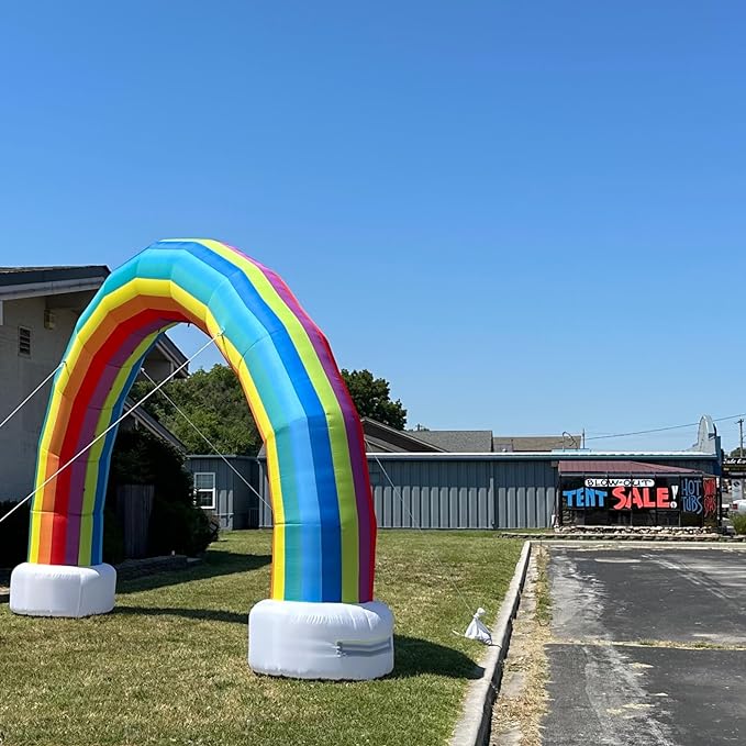 Sewinfla 20ft Rainbow inflatable Arch Advertising Party Celebration Garden Decoration Arch Strengthen PU Coated Oxford for Event Entrance Rental Advertisement