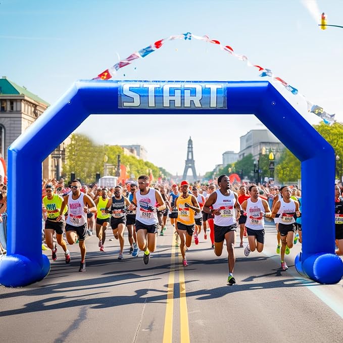 Sewinfla 26ft Blue Black Hexagonal Inflatable Arch For Outdoor Marathon Blow Up Archway Competition Event, Advertising Business, With Start Finish Line Banners And Air Blower