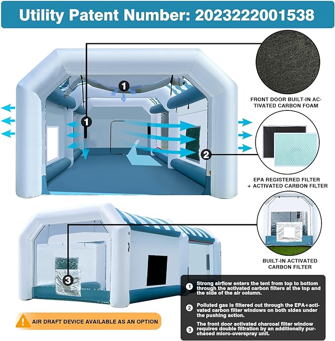 Gorillaspro 2024 Upgrade Inflatable Paint Booth 14x9x8ft With Detection Of Paint Blue And White Strips Inflatable Spray Booth Upgrade Air Filter System Environment For Car Parts