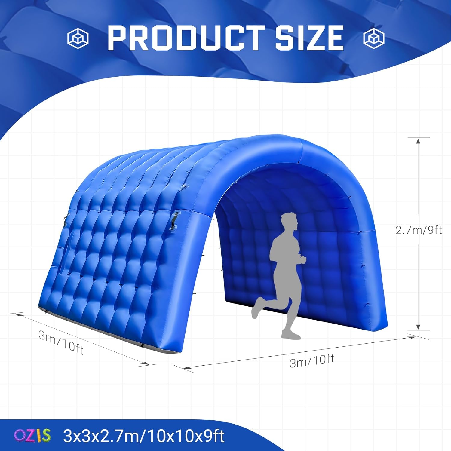 10FT Blue Inflatable Tunnel Entrance Sport Tunnel with Blower Inflatable Football Tunnel Tent Inflatable Entryway for Business Advertising Event Exhibition Promotion(Blue,10x10x9ft)