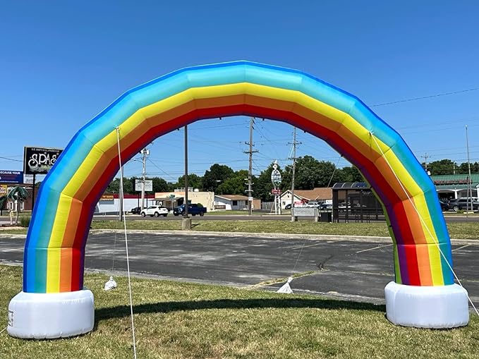 Sewinfla 20ft Rainbow inflatable Arch Advertising Party Celebration Garden Decoration Arch Strengthen PU Coated Oxford for Event Entrance Rental Advertisement