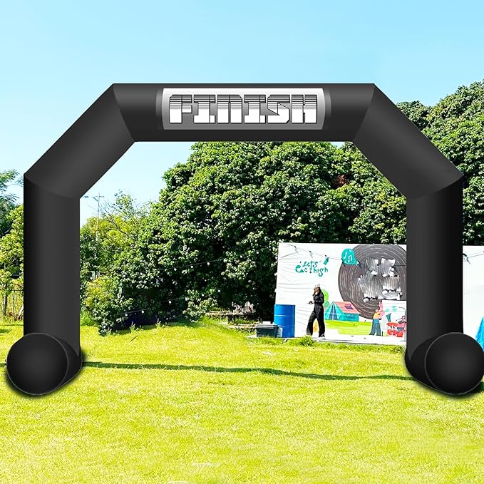 Sewinfla 26ft Blue Black Hexagonal Inflatable Arch For Outdoor Marathon Blow Up Archway Competition Event, Advertising Business, With Start Finish Line Banners And Air Blower