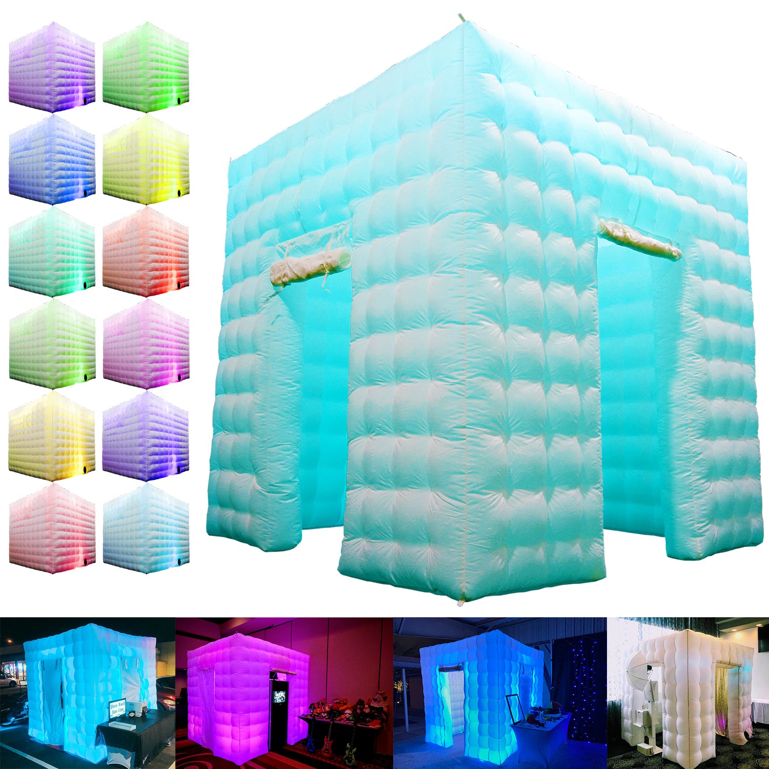 Inflatable Photo Booth Enclosure 16 Colors with Blower Portable Photo Booth 8.2ft Studio Tent Great for Wedding, Party, Events, Birthday, Bars White (2 Doors)