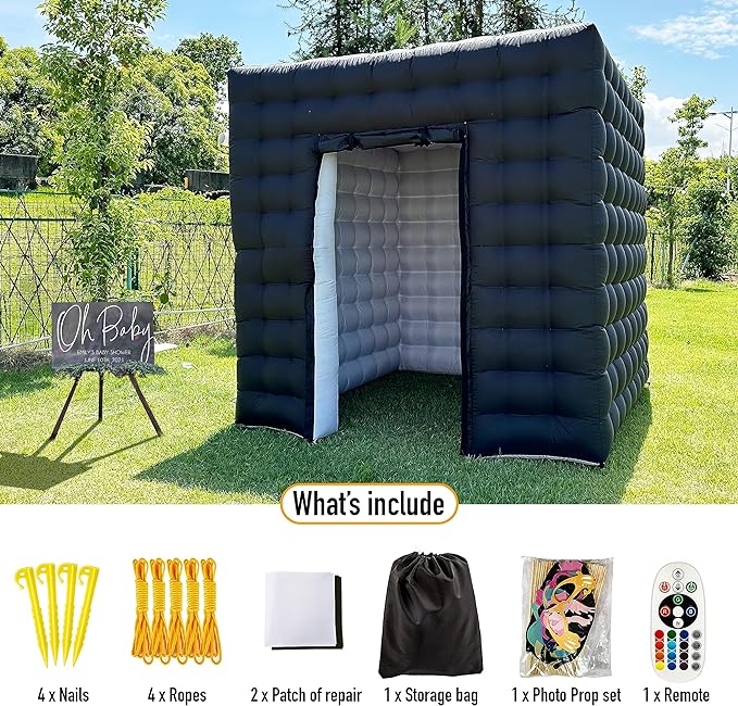 OZIS Portable Inflatable Photo Booth Enclosure (White, One Door, 8.2x8.2x8.2ft), Photo Booth Tent with Air Blower and LED 16 Colors, Photo Booth Backdrop for Party Wedding Event