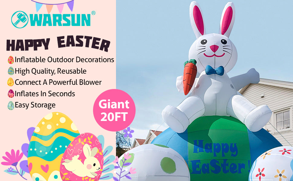 Gaint 20FT Easter Bunny,Easter Inflatables Outdoor Decorations,Blow up Outdoor Commercial Decoration with Blower,Suitable for Courtyard, Garden, Lawn