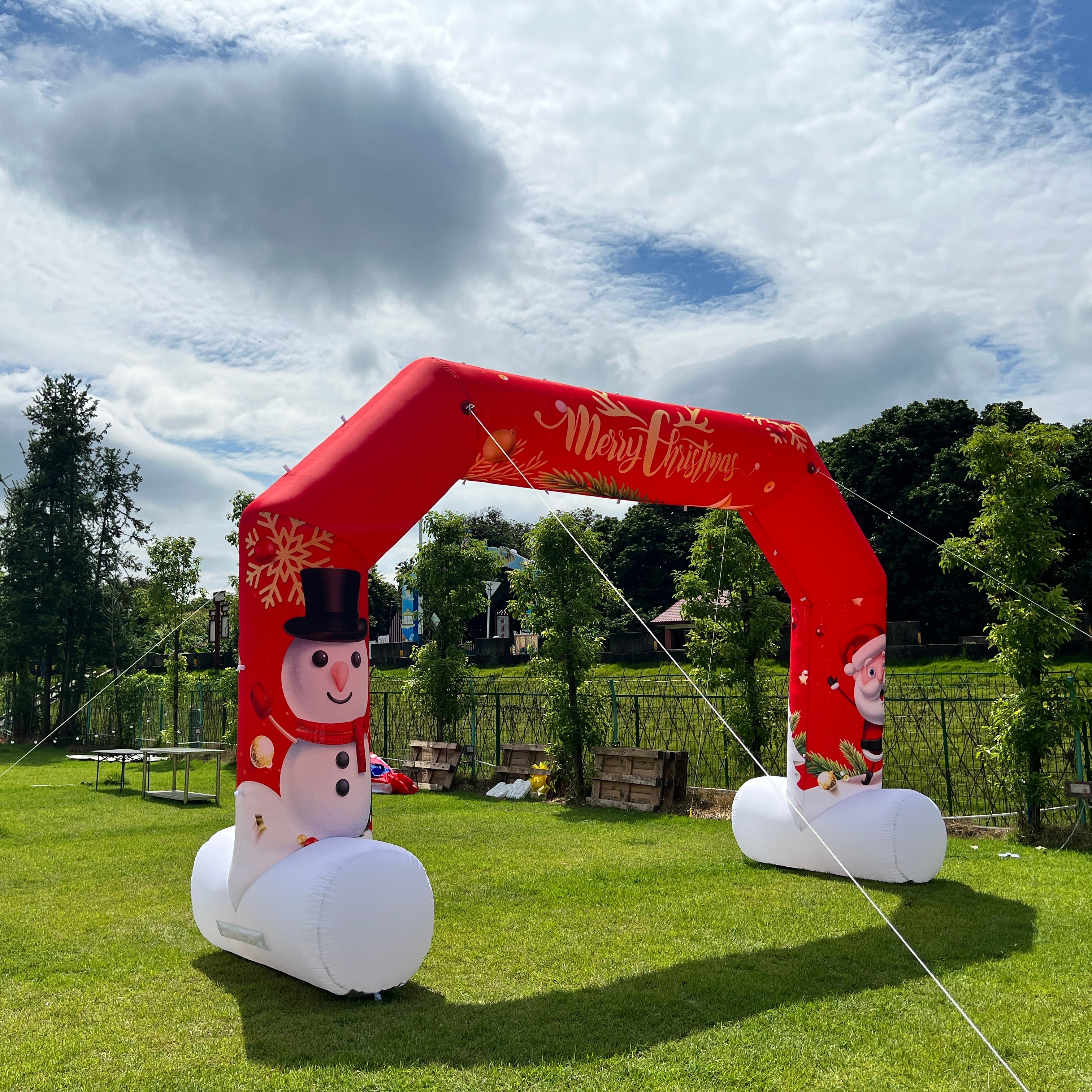 20FT Red Christmas Inflatable Archway with Blower – Perfect for Holiday Events