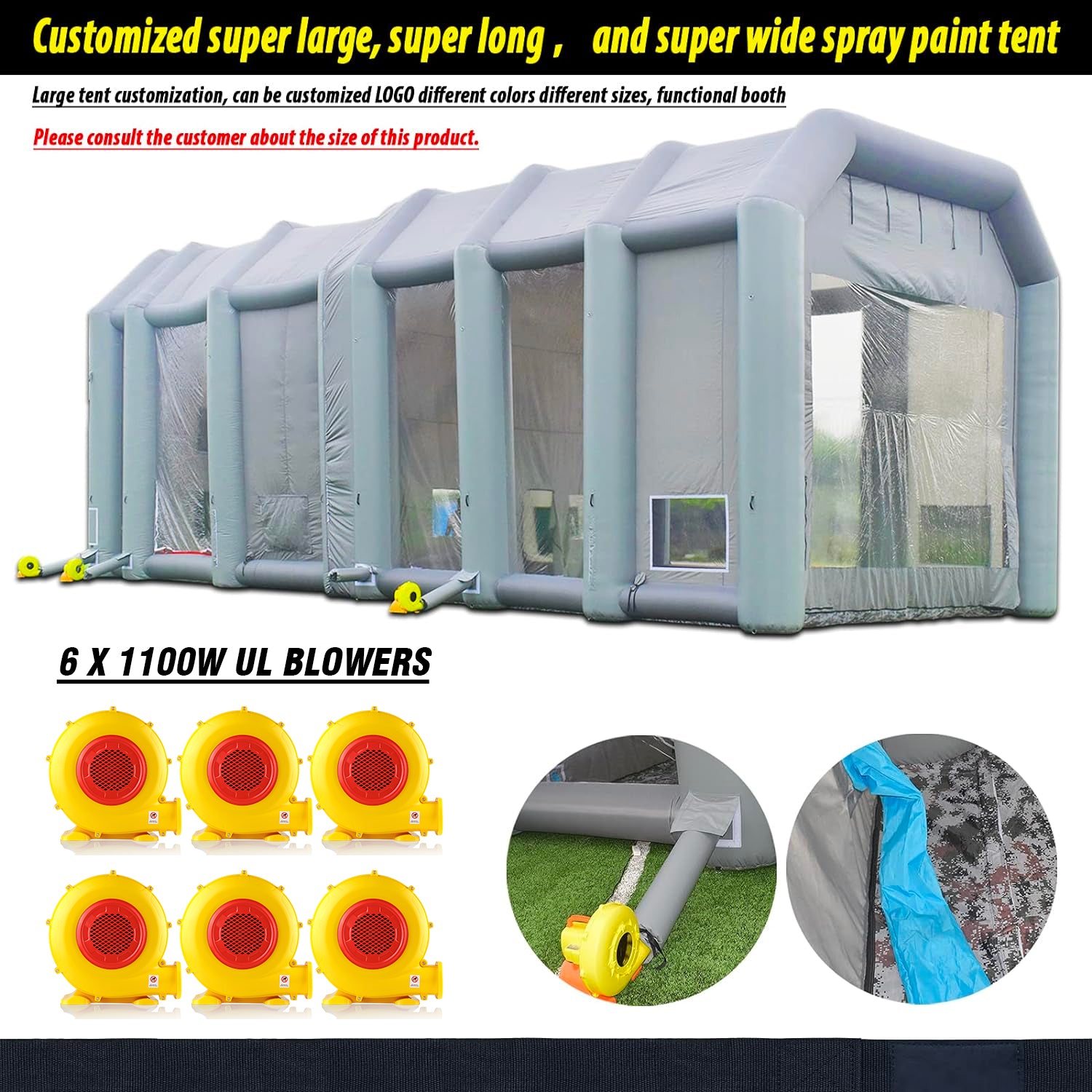 Sewinfla Professional Inflatable Paint Booth 56X25X20Ft/17X7.6X6m Environmentally-Friendly Air Filter System Portable Paint Booth More Durable Inflatable Spray Booth with Powerful Blowers