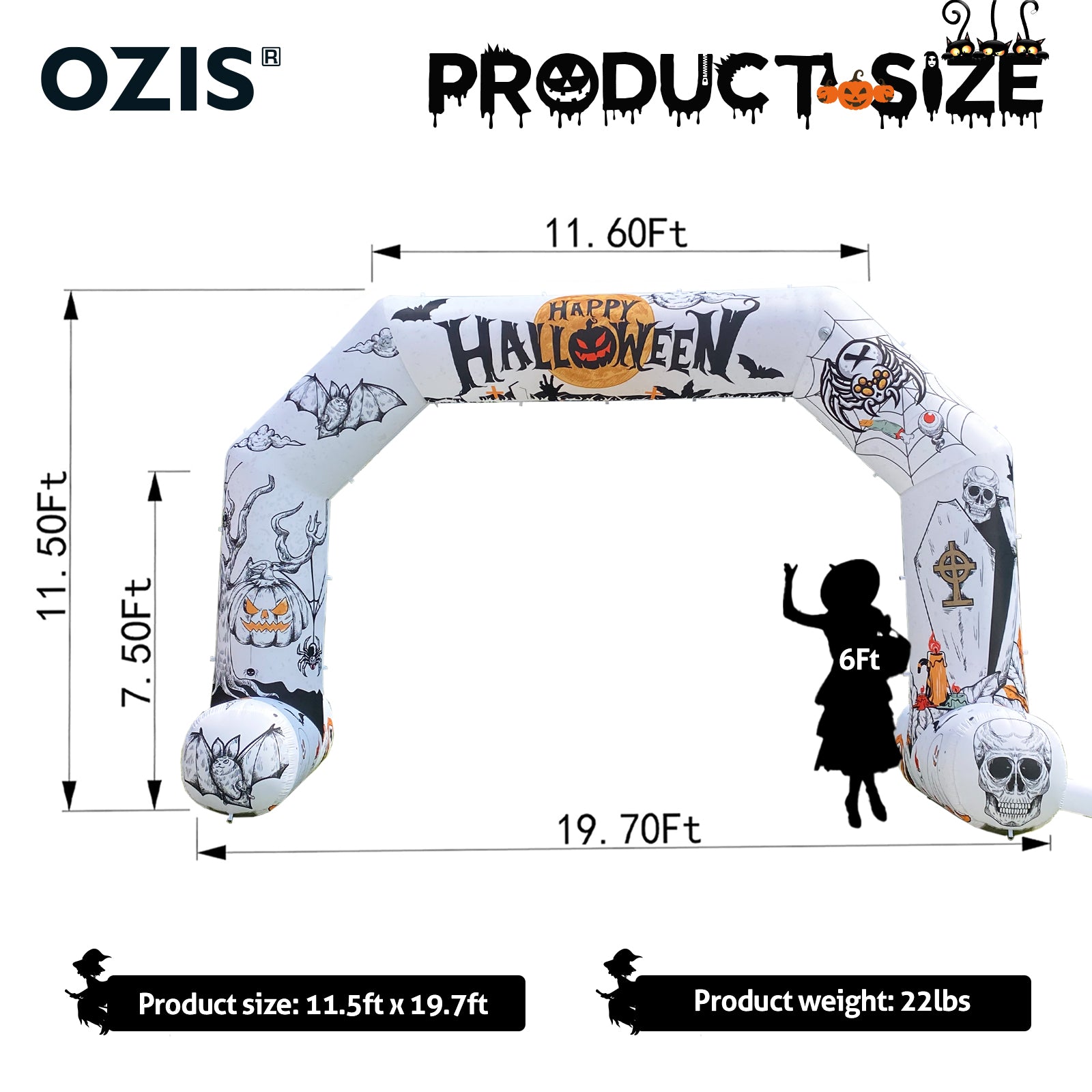 20Ft Halloween Inflatable Arch with 250W Blower, Hexagon Inflatable Archway for Halloween Outdoor Decoration Perfect for Your Pumpkin Patch Entrance and Halloween Themed Commercial Event