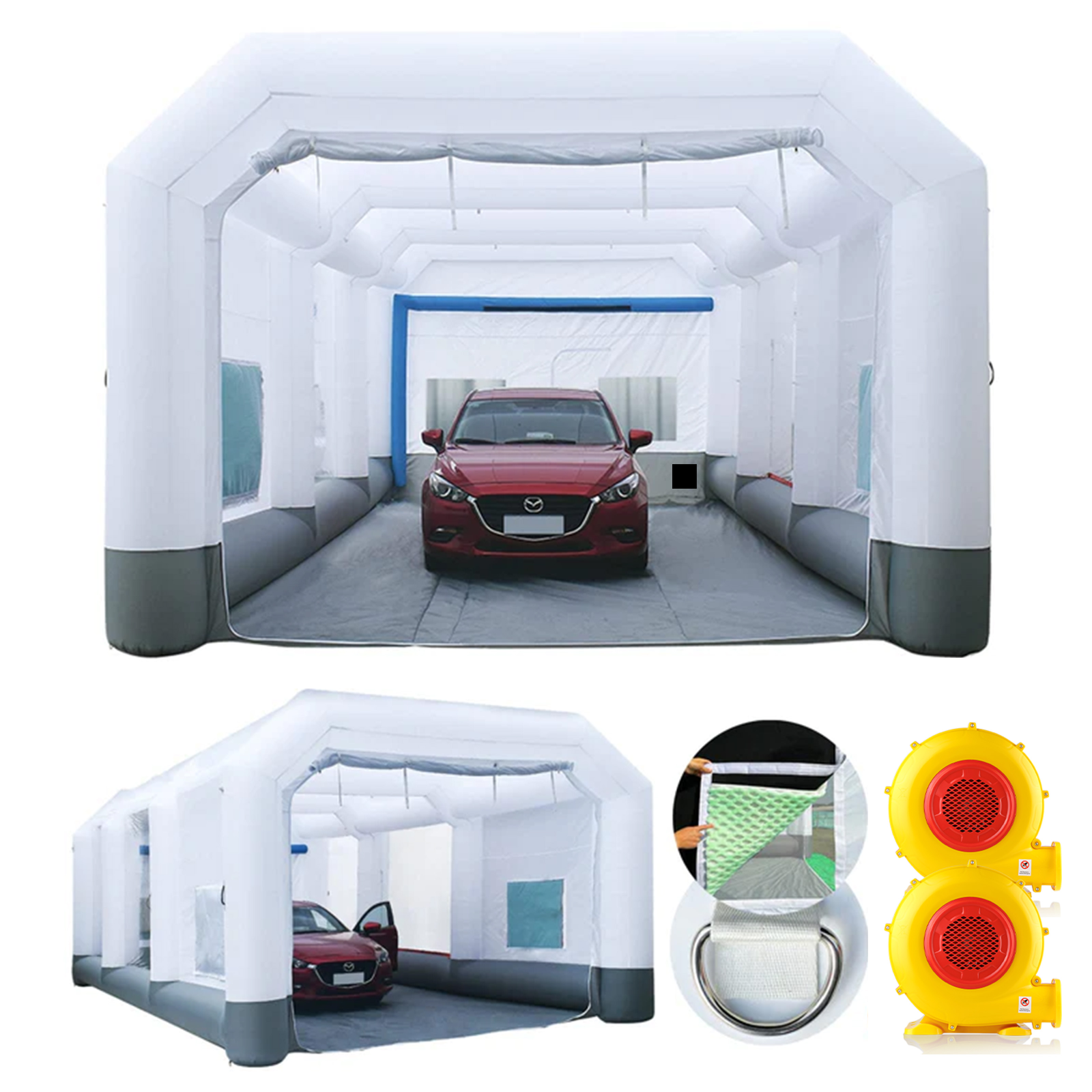 GORILLASPRO Inflatable Paint Booth 30x16x11Ft with 2 Blowers (750W+950W),Upgrade Air Filter System More Durable Portable Car Spray Painting Tent Booth