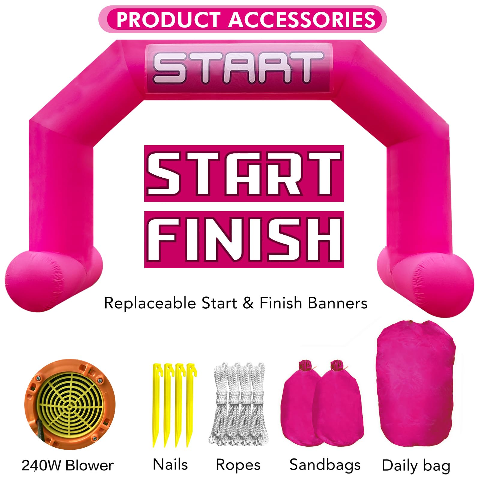 20Ft Inflatable Arch with Start Finish Banner and T-Shaped Base for Races and Events