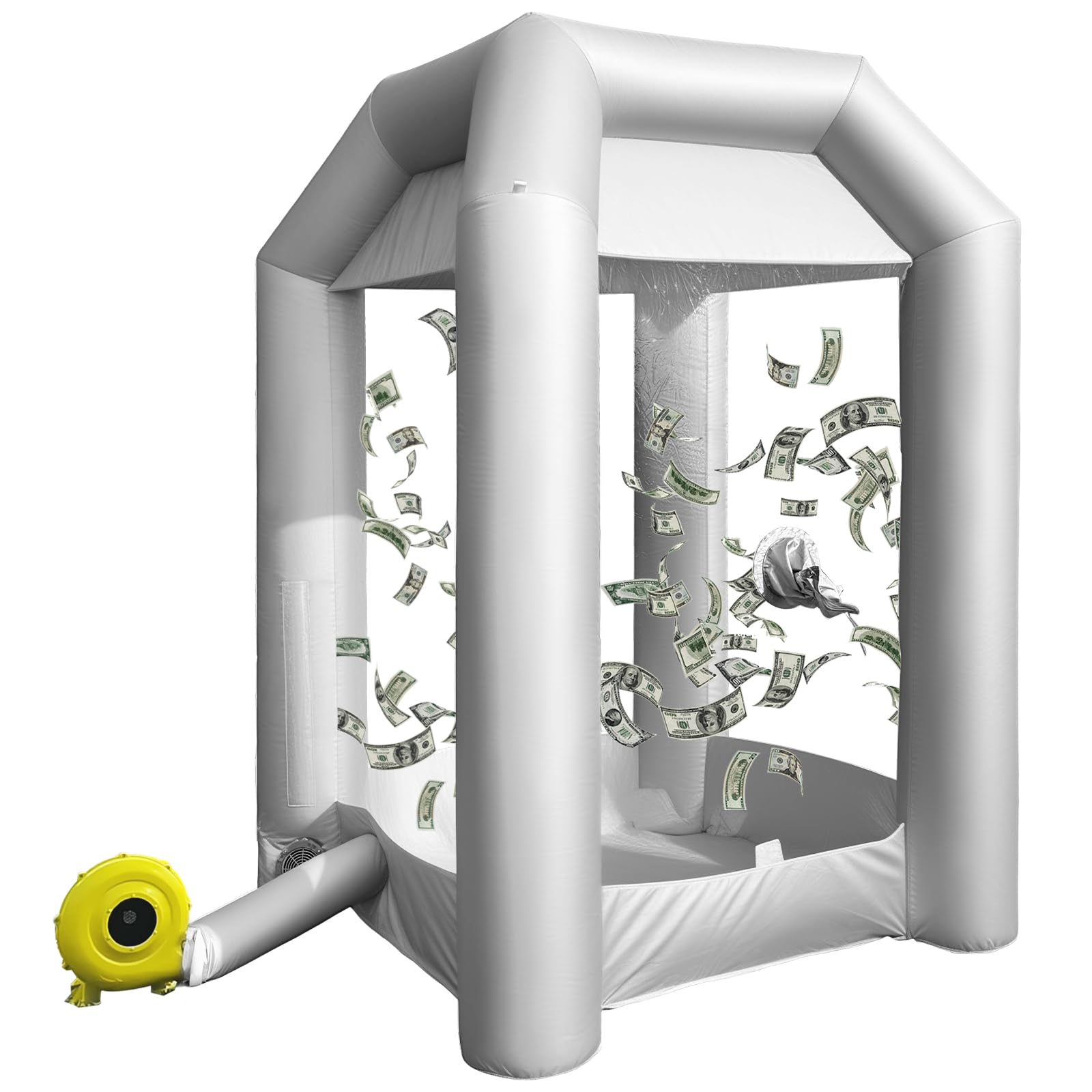 Inflatable Money Blowing Booth 5.2x5.2x8.2FT with 2 Blowers Cash Cube Game for Events