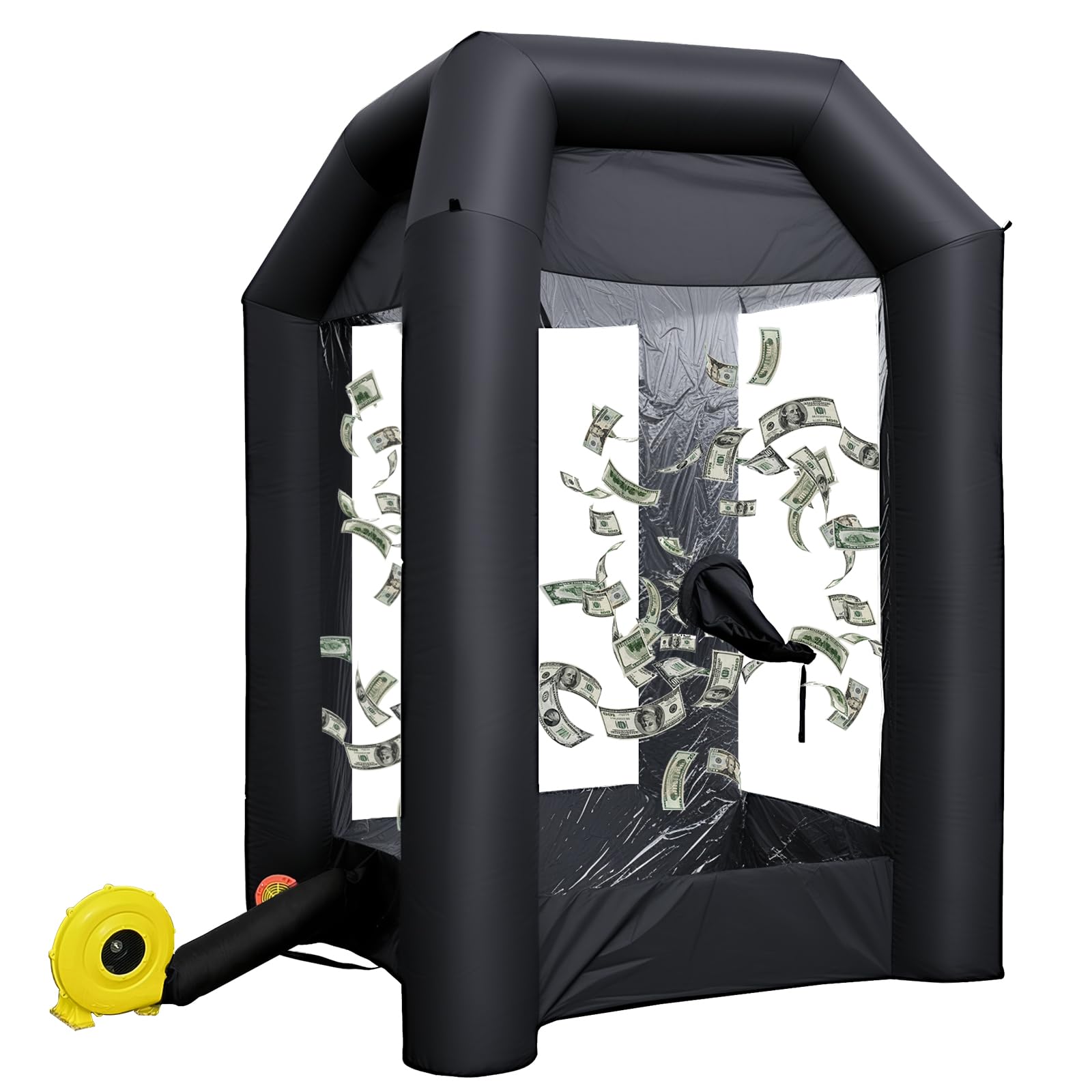 Inflatable Money Blowing Booth 5.2x5.2x8.2FT with 2 Blowers Cash Cube Game for Events