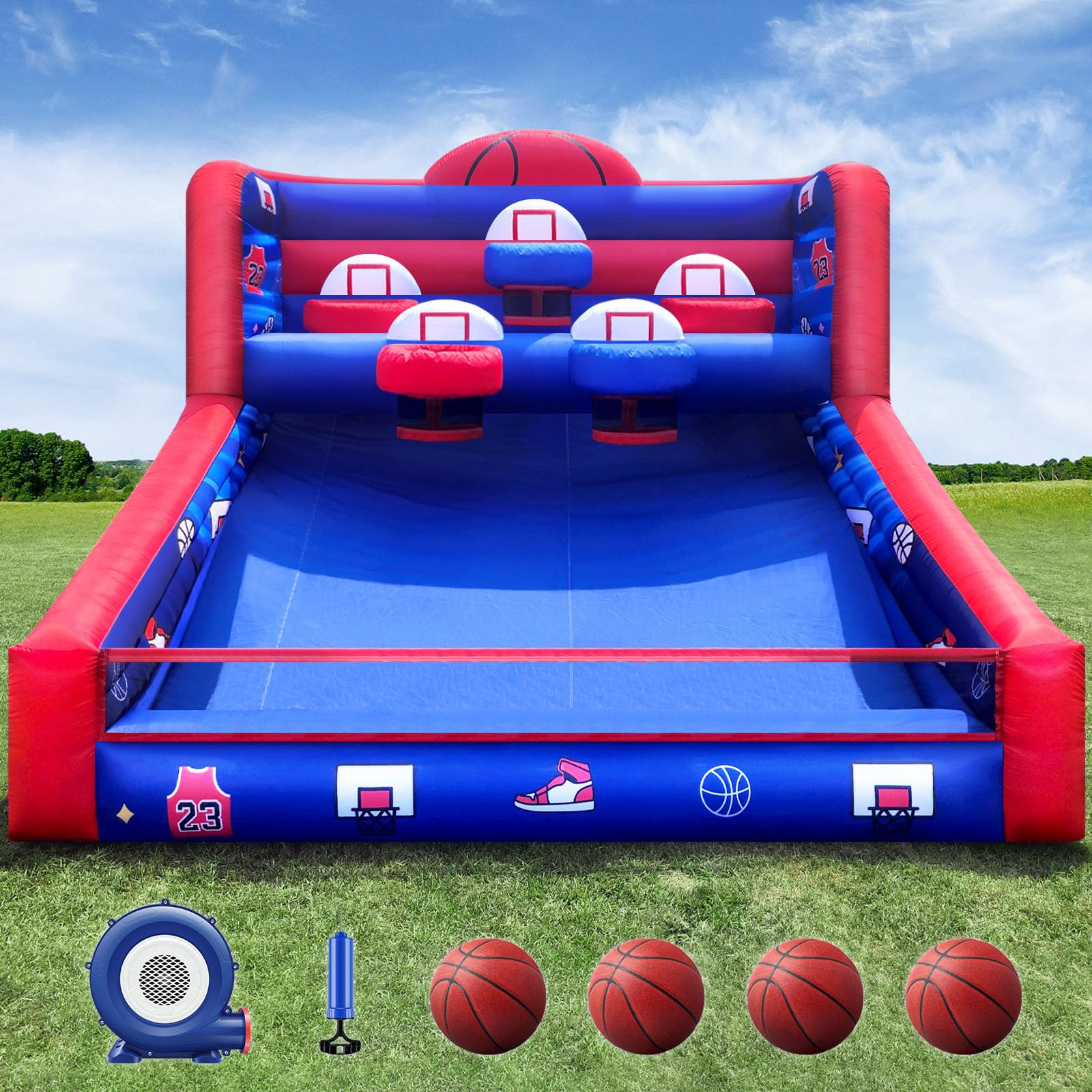 Inflatable Basketball Hoop Set with Balls & Blower - Indoor/Outdoor Party Game