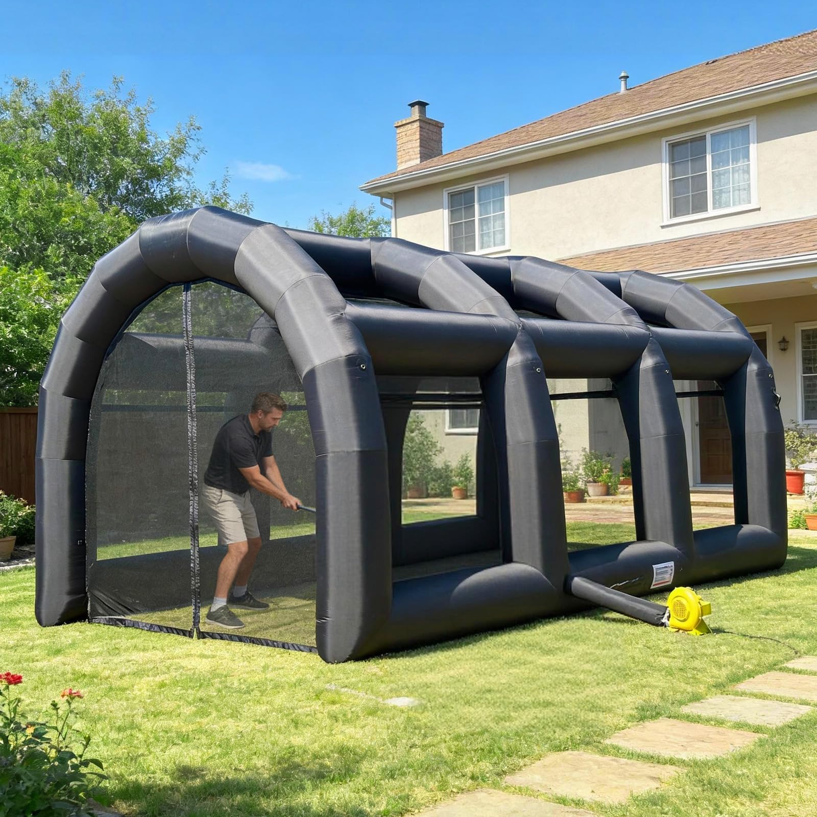 Inflatable Baseball Batting Cage Tennis Tent 20x10x11.5ft with Blower, Inflatable Baseball Field Softball Batting & Pitching Cage