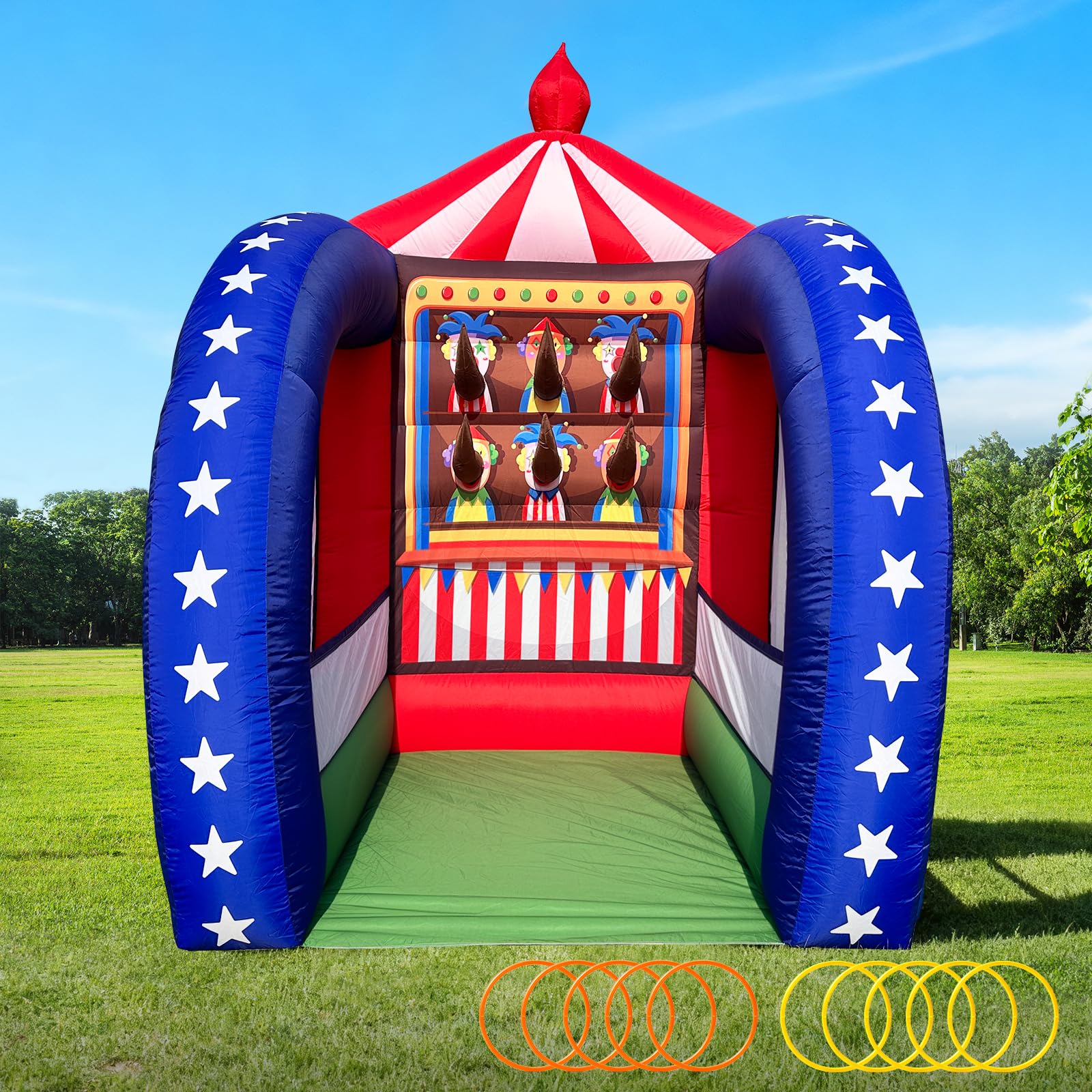 Inflatable Ring Toss Game 6.5x6.5x9FT with Rings and Blower for Carnival Parties and Events