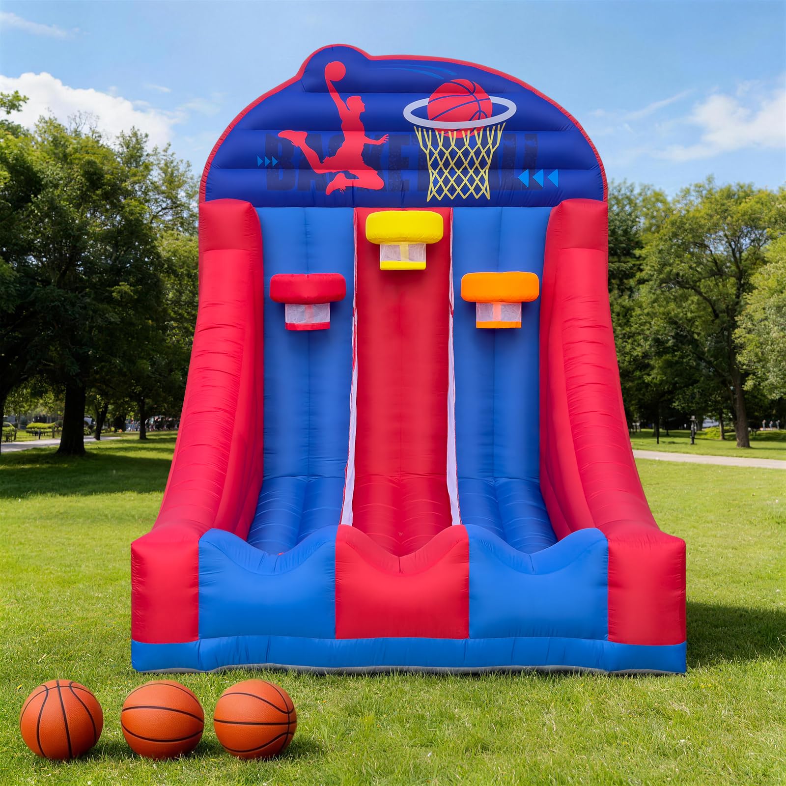 Inflatable 3-Lane Basketball Hoop Game 10x10Ft with 3 Balls for Sports Events