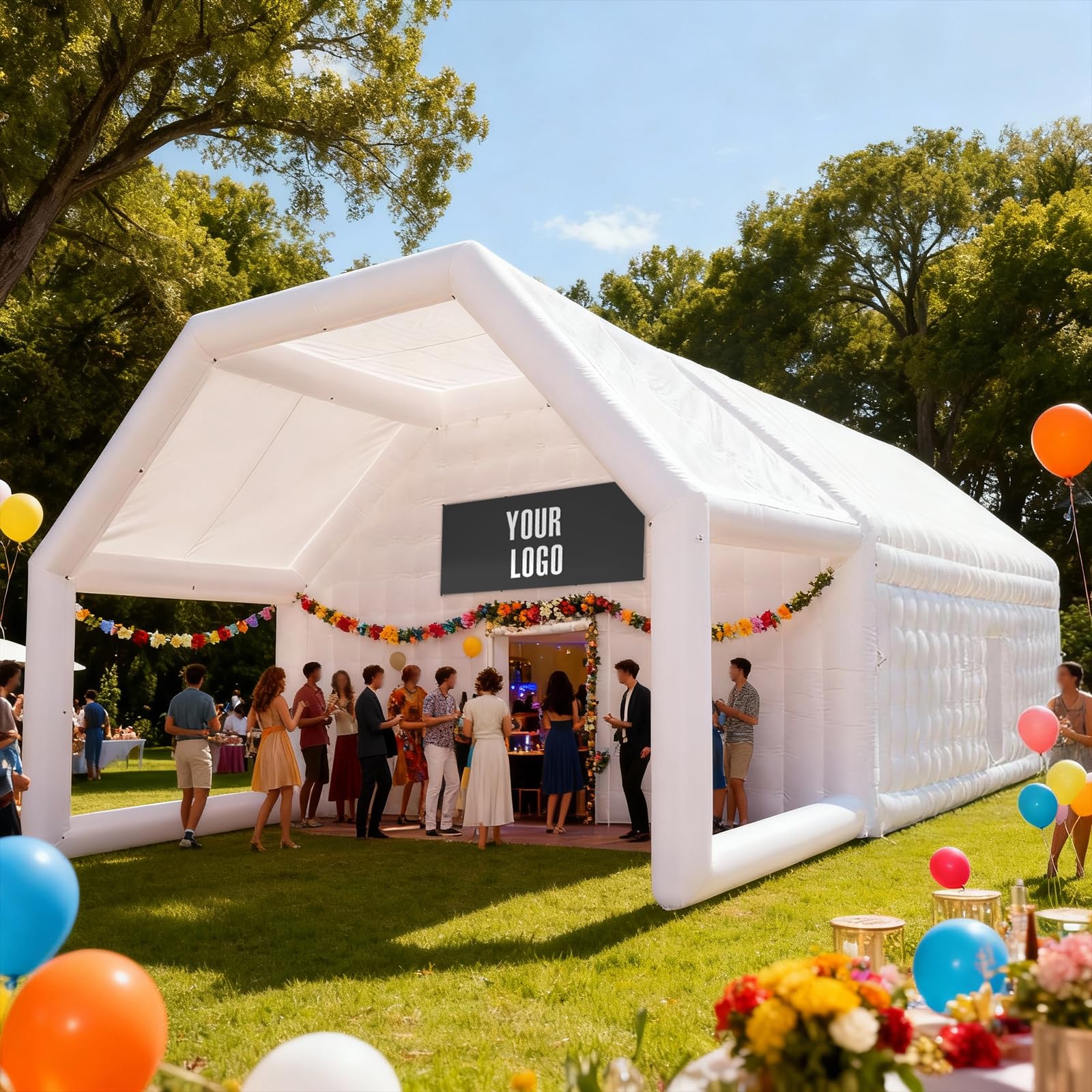 39x20x13Ft Inflatable Nightclub Tent with Gazebo, Dual Side Doors & Logo Area
