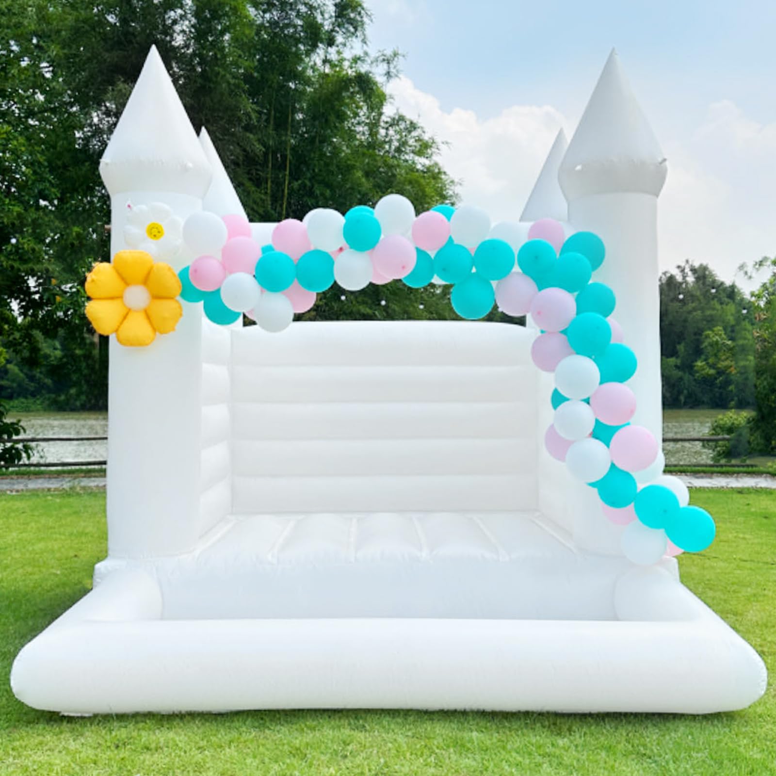 WARSUN Inflatable White Bounce House 12x10x10FT / 3.5x3x3m with Ball Pool&Blower All PVC Inflatable Jumper Bouncy Castle More Durable Bounce House Castle for Kids Birthday Wedding Party Business Photography