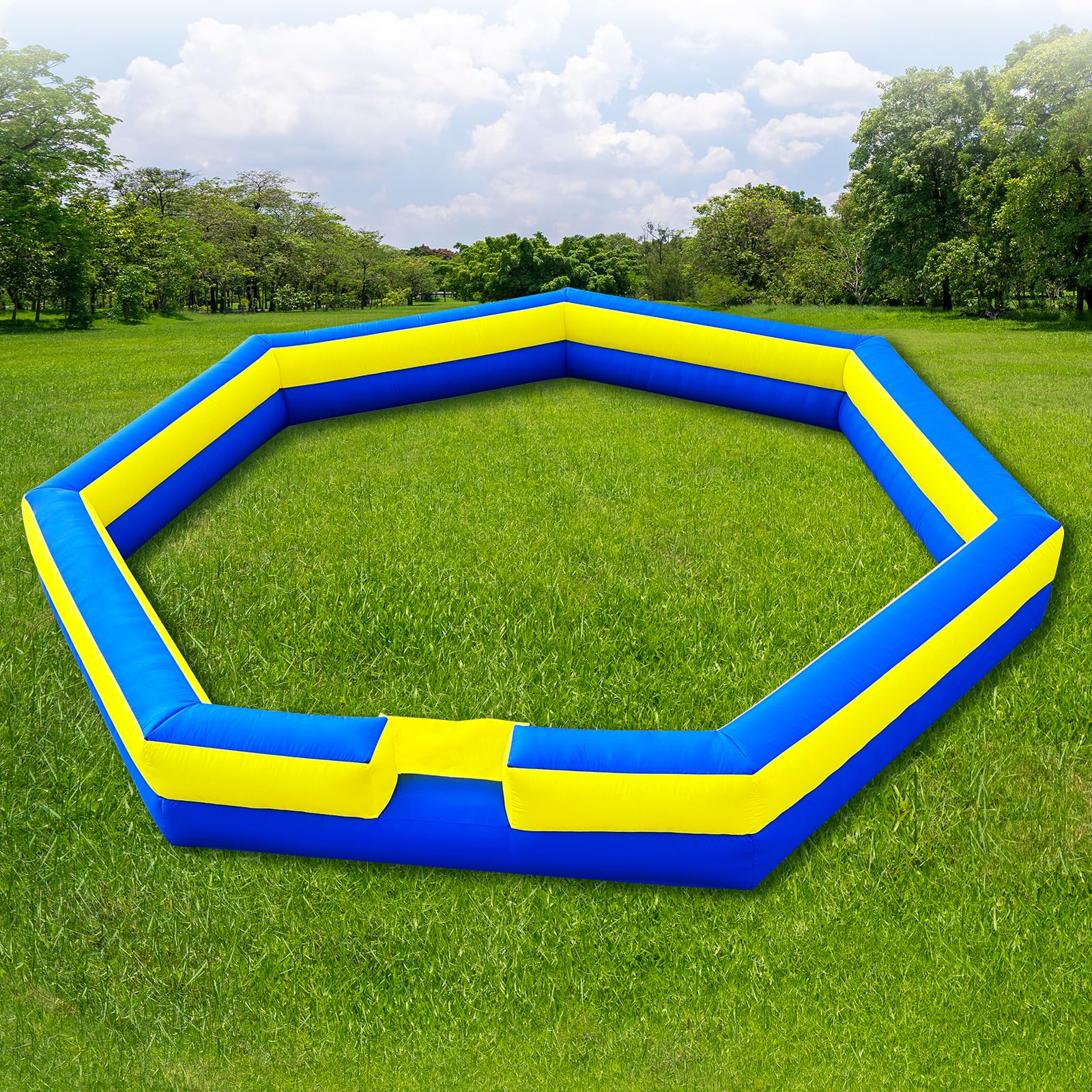 Blue & Yellow Portable Gaga Ball Pit With Built-In Blower 150w Inflatable Gaga Ball Court For Indoor Outdoor School Family Activities Inflatable Sport Games