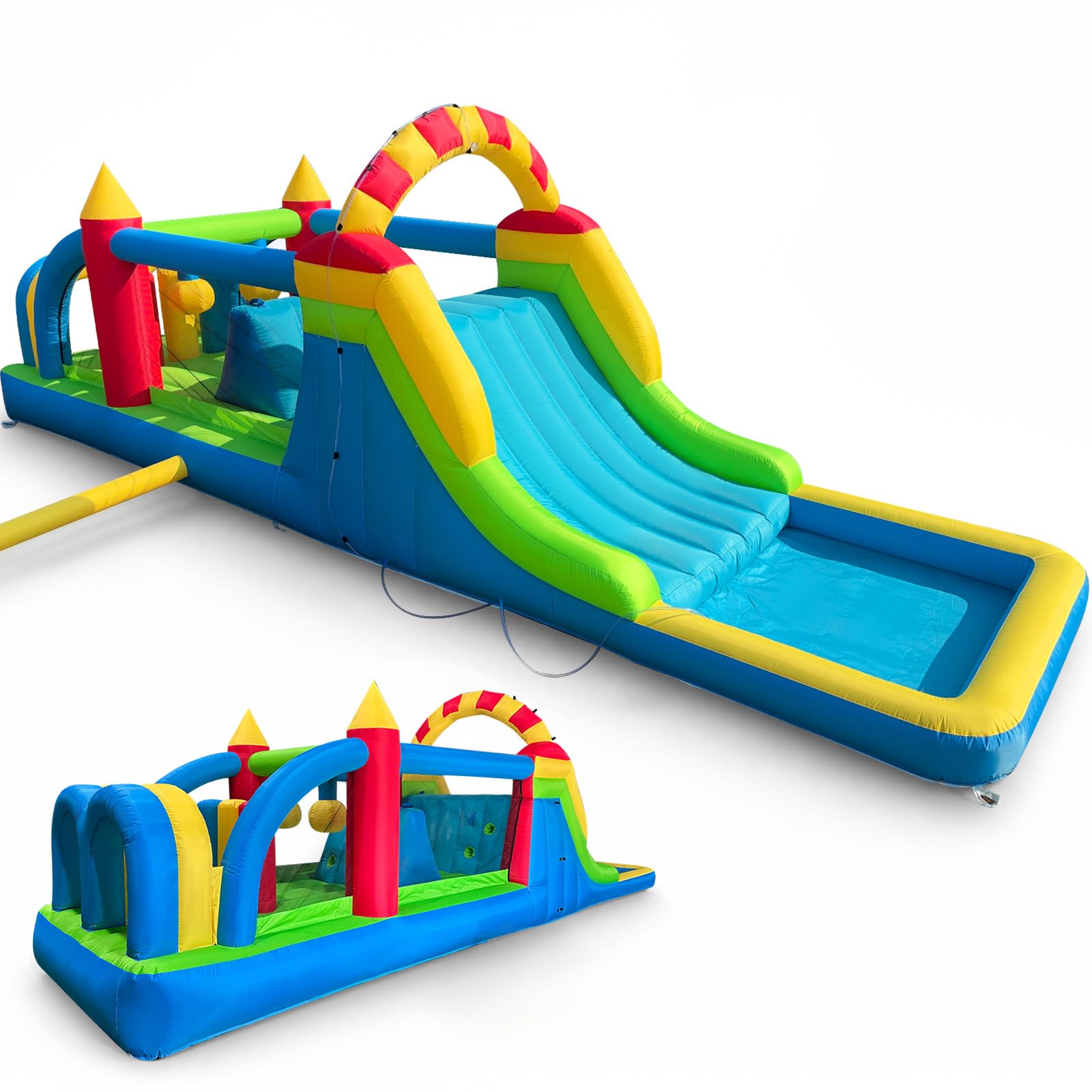 Inflatable Obstacle Course 24Ft for Kids – Bounce House with Tunnel, Climbing Wall, Slide & Jumping Area