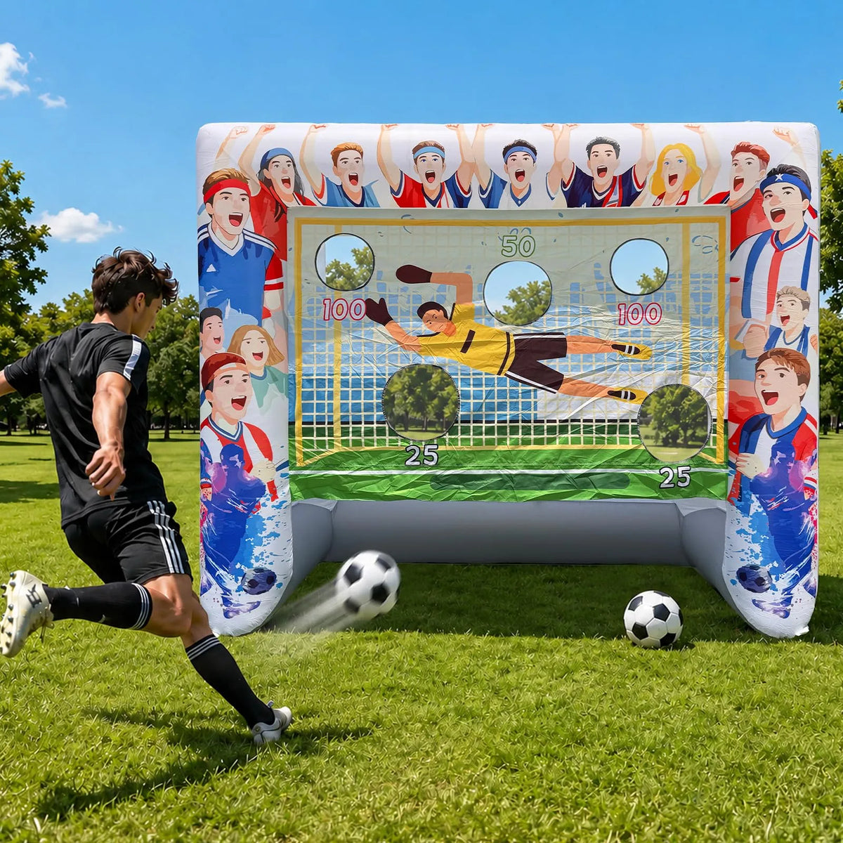 Inflatable Soccer Target Goal Kick Shooting Game 11x6x9Ft for Kids and Adults Outdoor Backyard Games