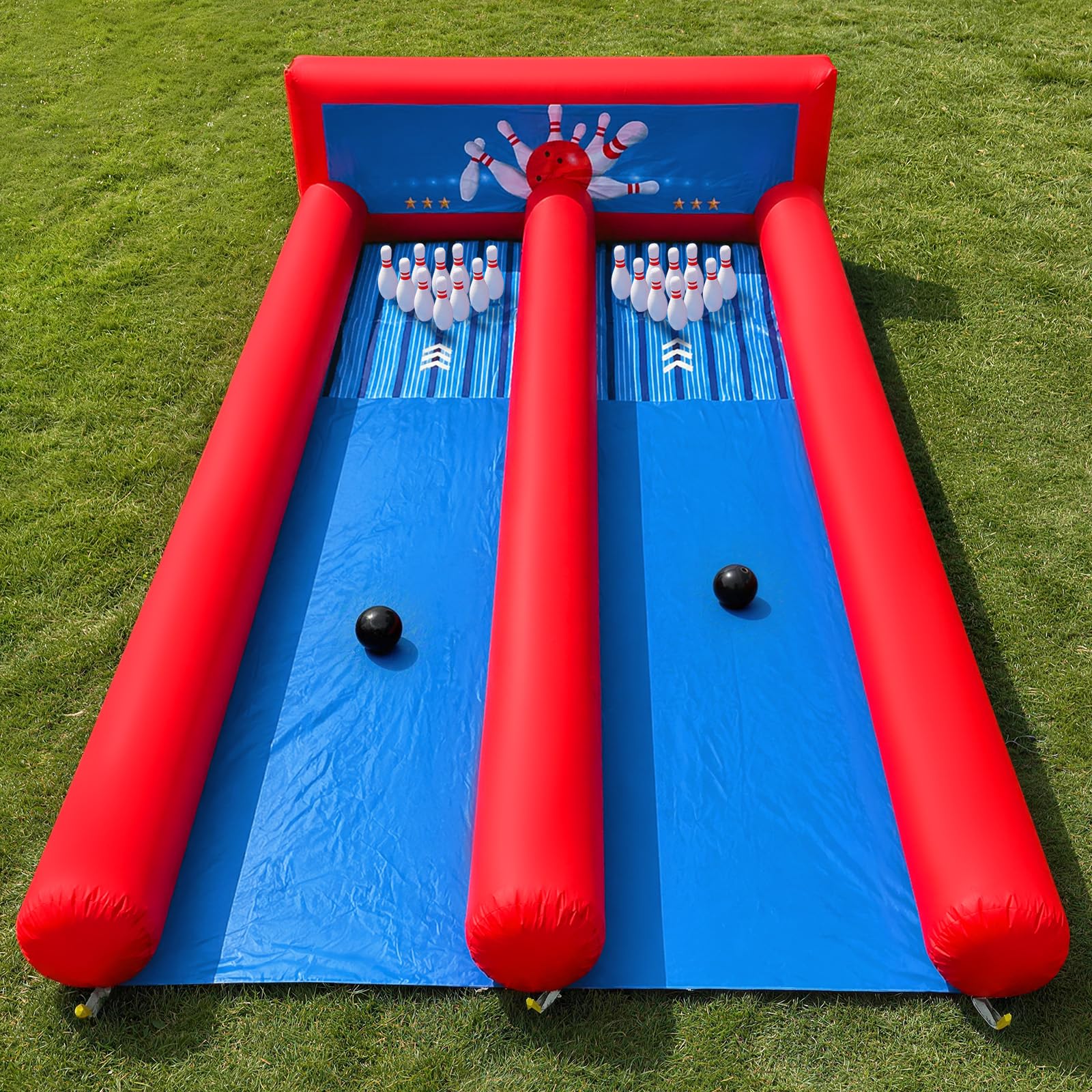 Giant 2-Lane Inflatable Bowling Alley Game 26x11Ft with Blower, Ball & Pin Sets for Carnival Party Events