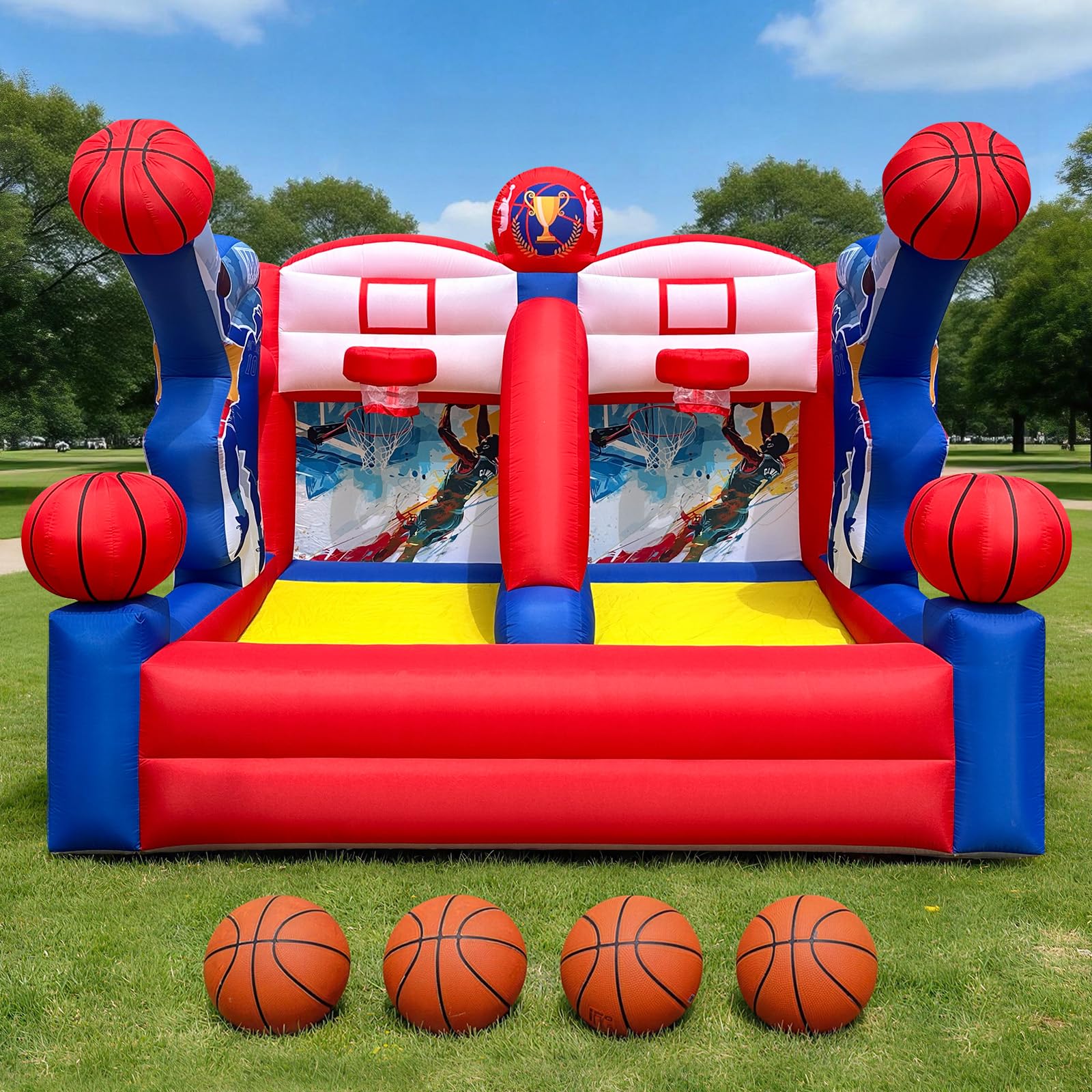 Inflatable Basketball Hoop Shot Game Dual Lane 13x10Ft for Sports Events - Athlete Theme