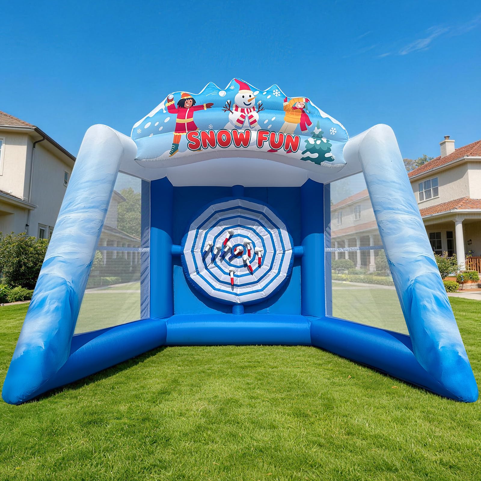 Inflatable Axe Throwing Game Inflatable Ice Snow Axe Target Board 14x9x11Ft with 16 Axes & 8 Balls