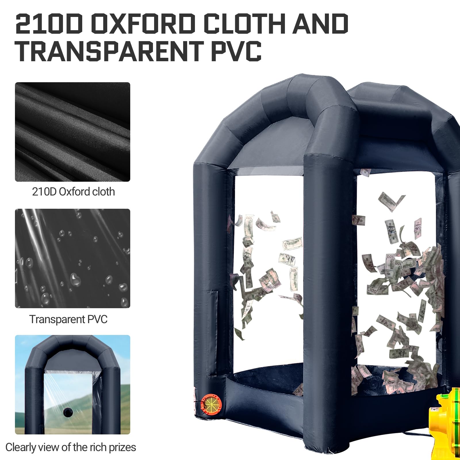 Inflatable Cash Cube Booth 5.2x5.2x8.2FT – Money Grab Machine with Blowers for Parties, Promotions & Events