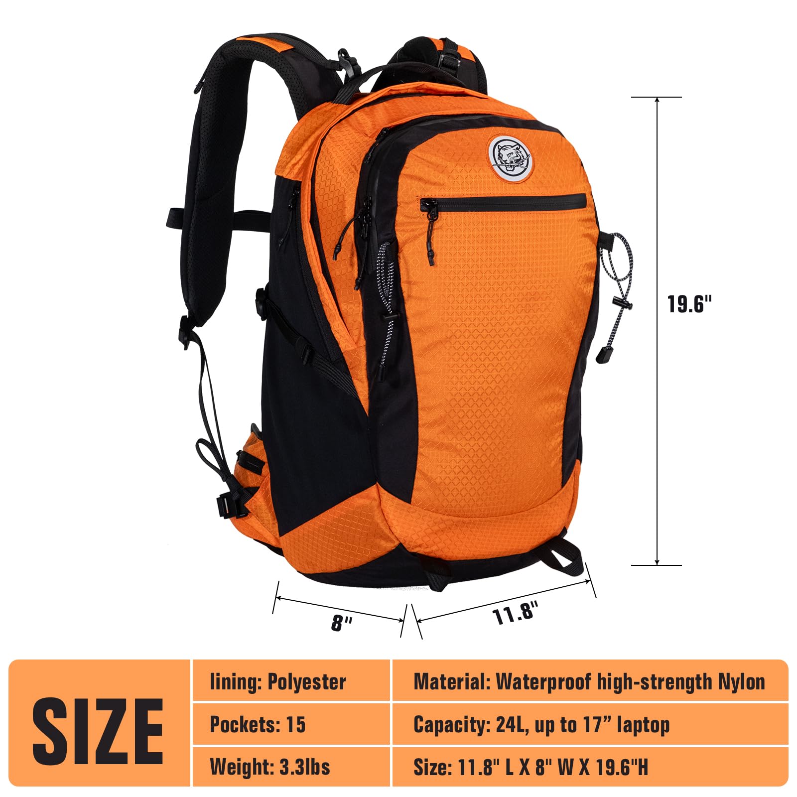24L Travel Backpack with 17 Inch Laptop Sleeve Waterproof Daypack