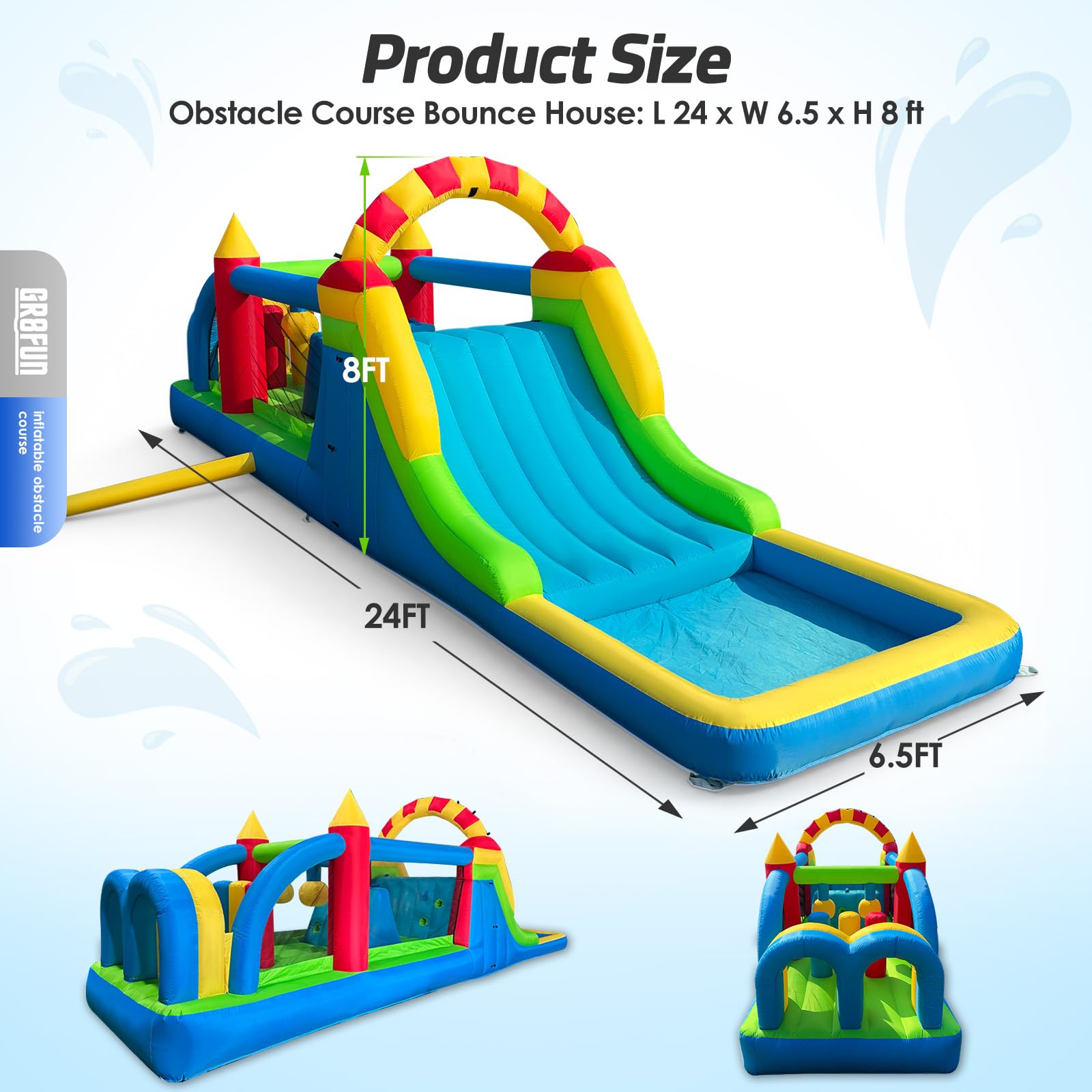 Inflatable Obstacle Course 24Ft for Kids – Bounce House with Tunnel, Climbing Wall, Slide & Jumping Area