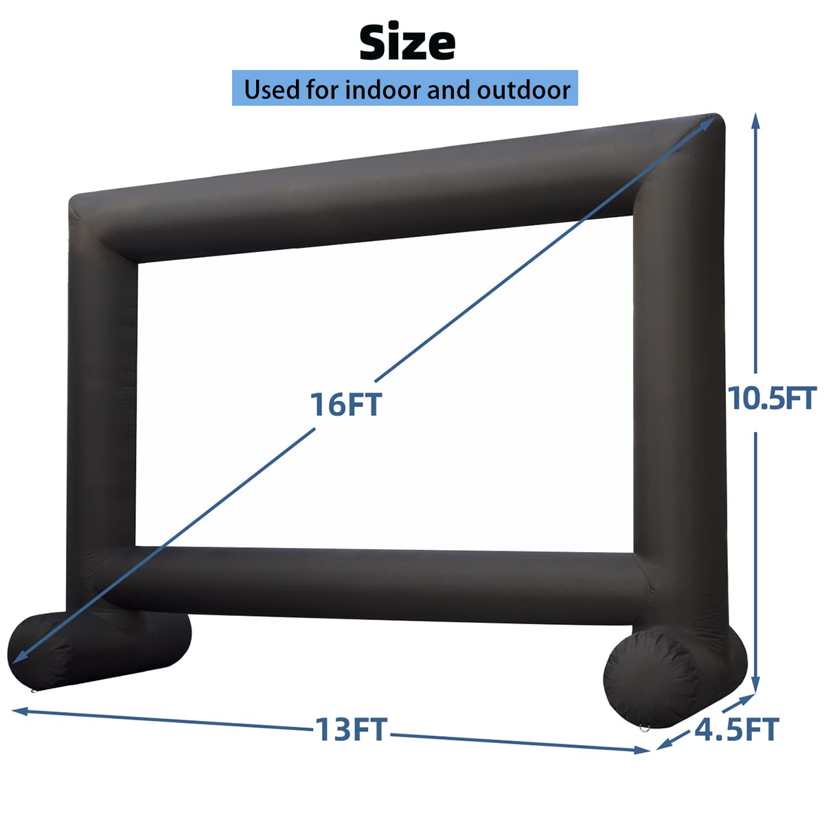 TKLoop 16Ft Inflatable Movie Screen Supports Front Rear Projection, Indoor and Outdoor Blow Up Theater Projector Screen Includes Built-in Fan, Tie-Downs and Storage Bag