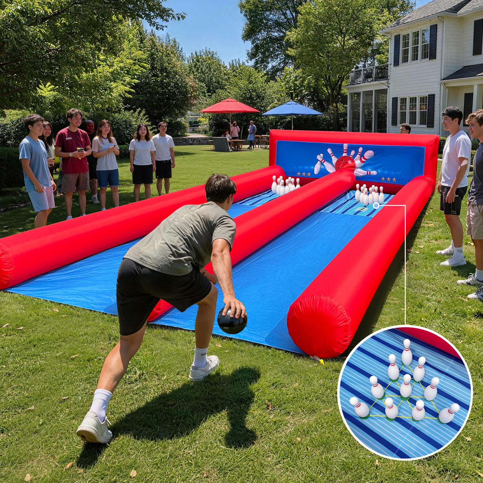Giant 2-Lane Inflatable Bowling Alley Game 26x11Ft with Blower, Ball & Pin Sets for Carnival Party Events