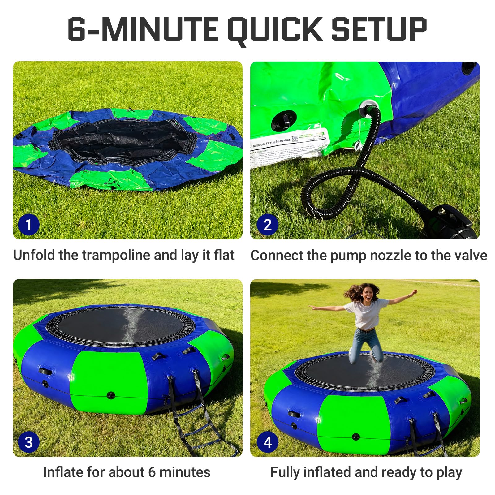 Inflatable Water Trampoline 10Ft Recreational Water Bouncer with Rope Ladder for Lake, Pools