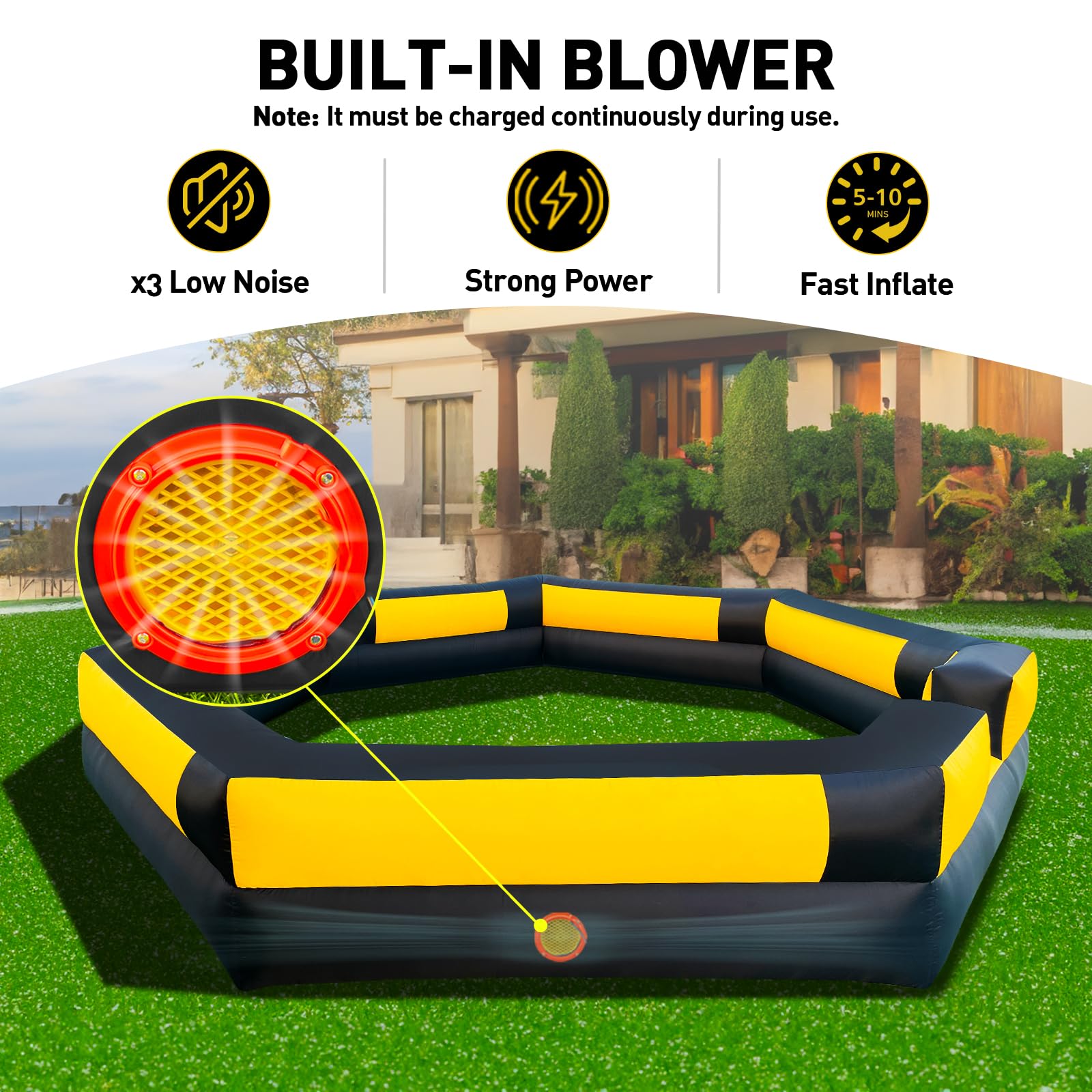 WARSUN Portable 20ft Gaga Ball Pit Inflatable Gagaball Court with Powerful Blower, Portable Ball Pit Play Fence for Indoor Outdoor School Family Activities Inflatable Sport Games More Durable