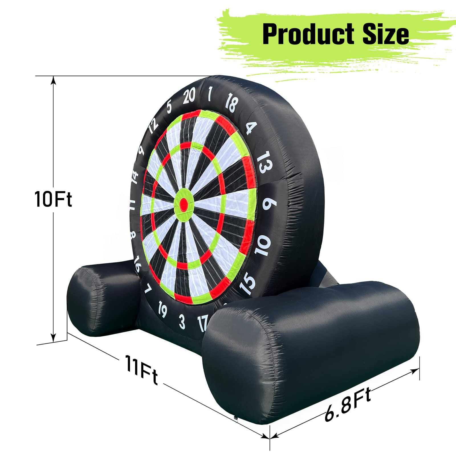 OZIS 10Ft Tall Giant Inflatable Soccer Ball Darts Board with 8pcs Soccer Ball & 350W Blower - Support Frame for Kick Dartboard Sport Game for Outdoor Backyard Active Play for Kids and Adults