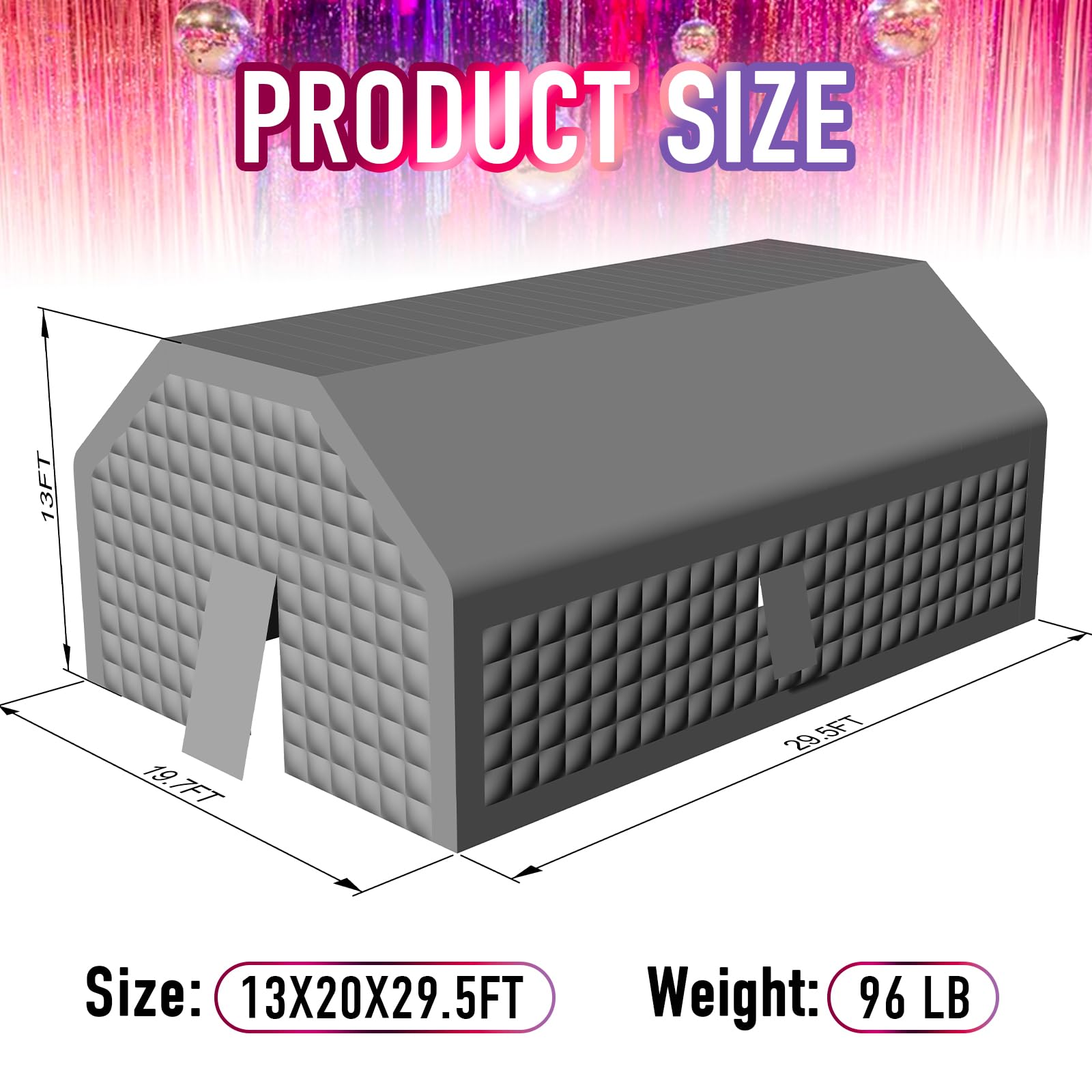 Outdoor Large 30 x 20 x 13 ft Black Inflatable Night Club  Disco Cube Gazebo Event House Portable Inflatable Party Tent for Parties, Shows, Events, and Commercial Use