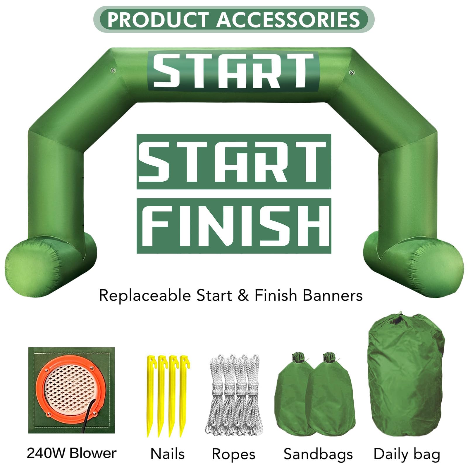 20Ft Inflatable Arch with Start Finish Banner and T-Shaped Base for Races and Events